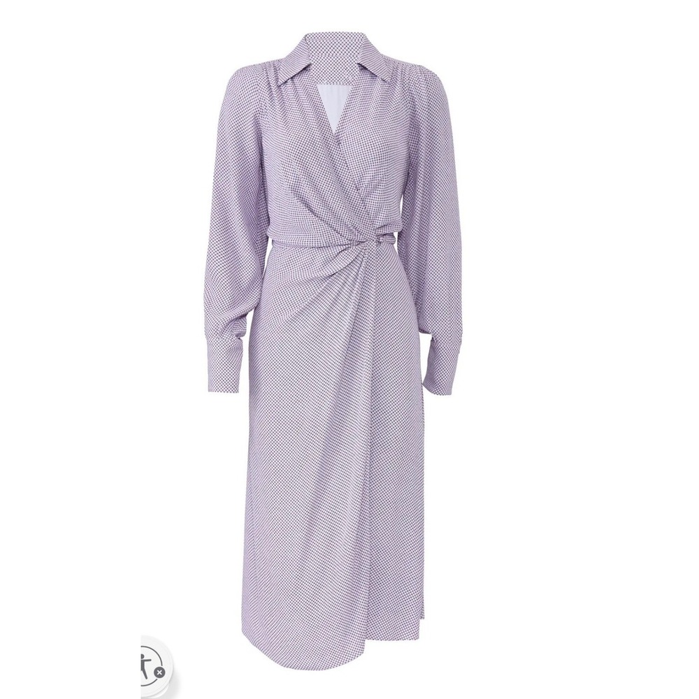 Equipment Femme Grid Print Midi Wrap Dress‎ Purple academia geometric business